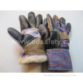Stripe Cotton Back Full Lining Cow Grain Winter Safety Gloves (DLH109)